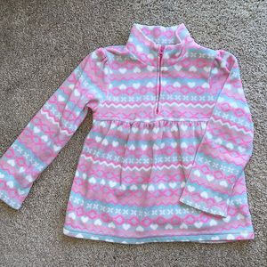 Fleece quarter zip, girls 4T, gray & pink pattern